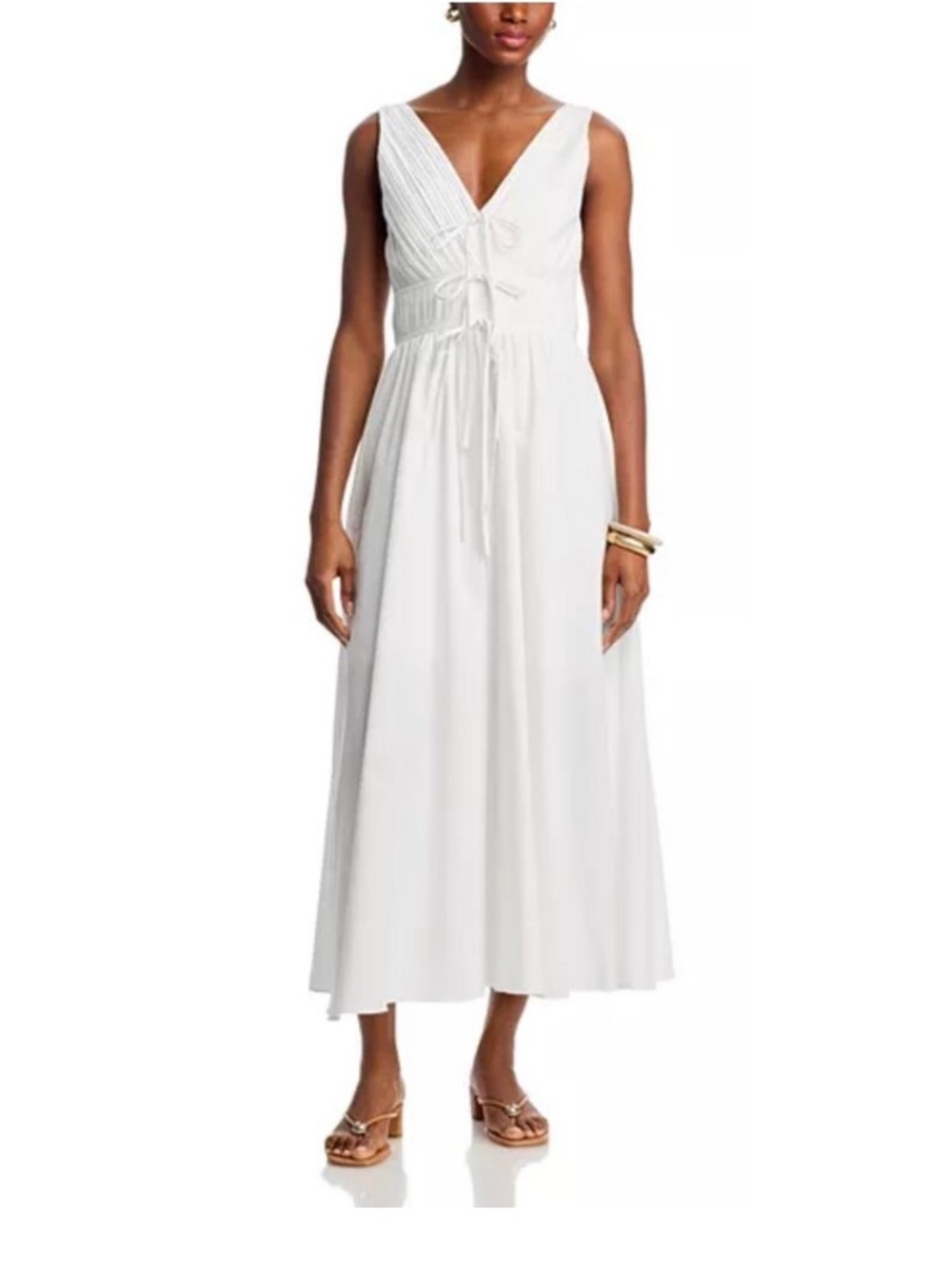 Moon River TUCKERNUCK White Sleeveless V-Neck Dress- NWT